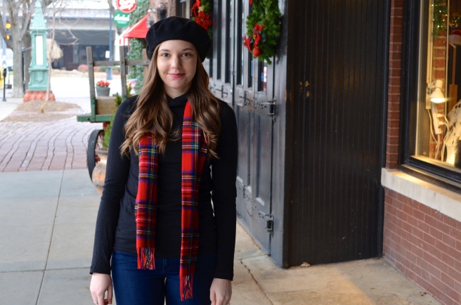 Beret and Stewart Plaid Scarf_1742